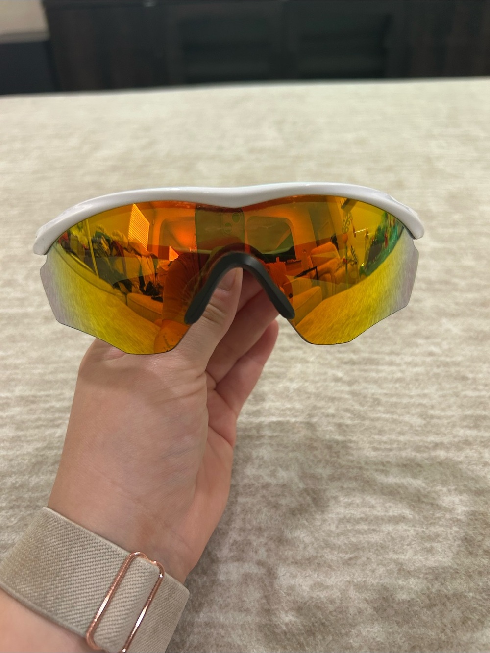 Oakley White Frame Sunglasses with Orange-Red Mirrored Lens